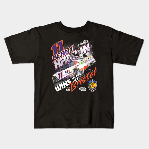 Denny Hamlin Night Race Winner Kids T-Shirt by art.Hamdan